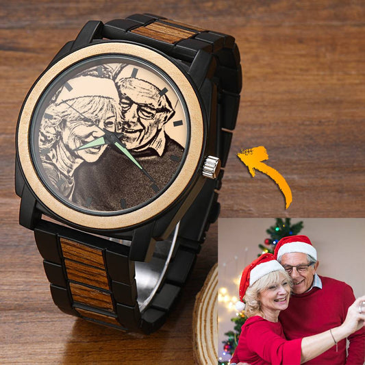 Personalized Engraved Photo Watch with Wood