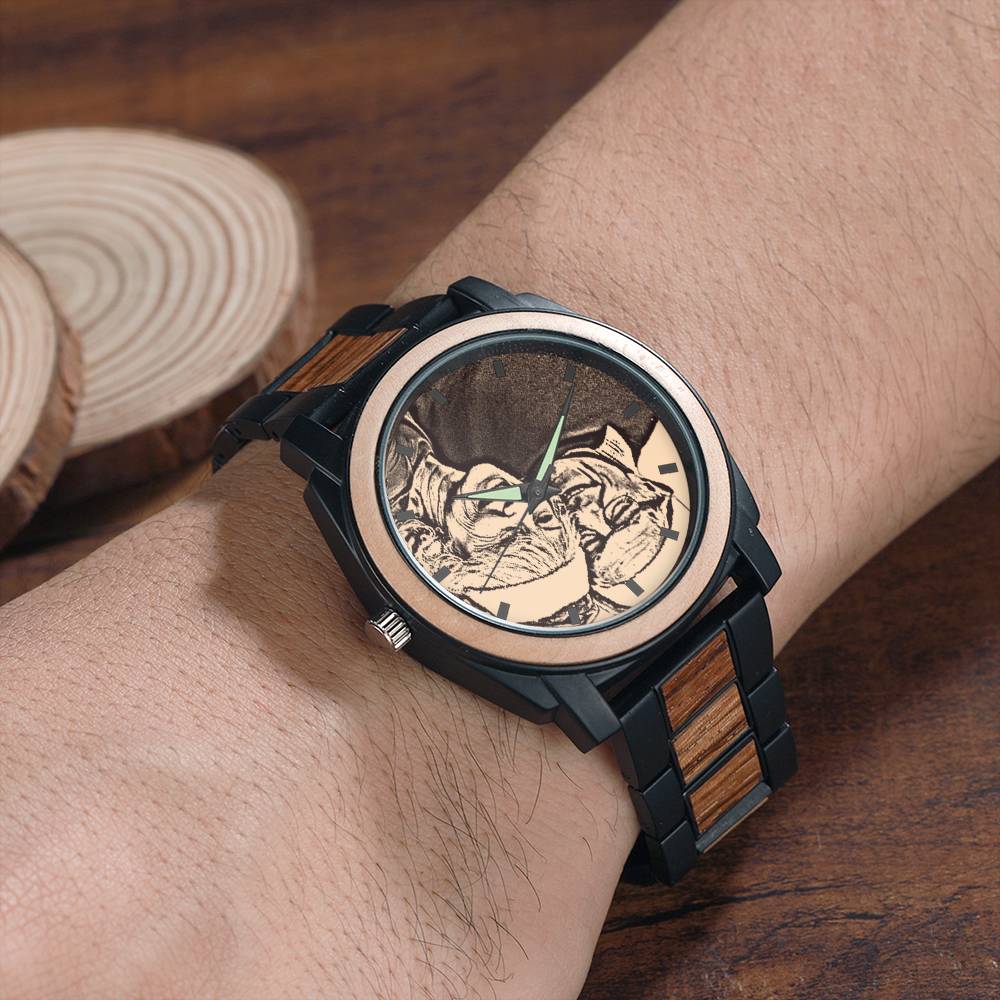 Personalized Engraved Photo Watch with Wood