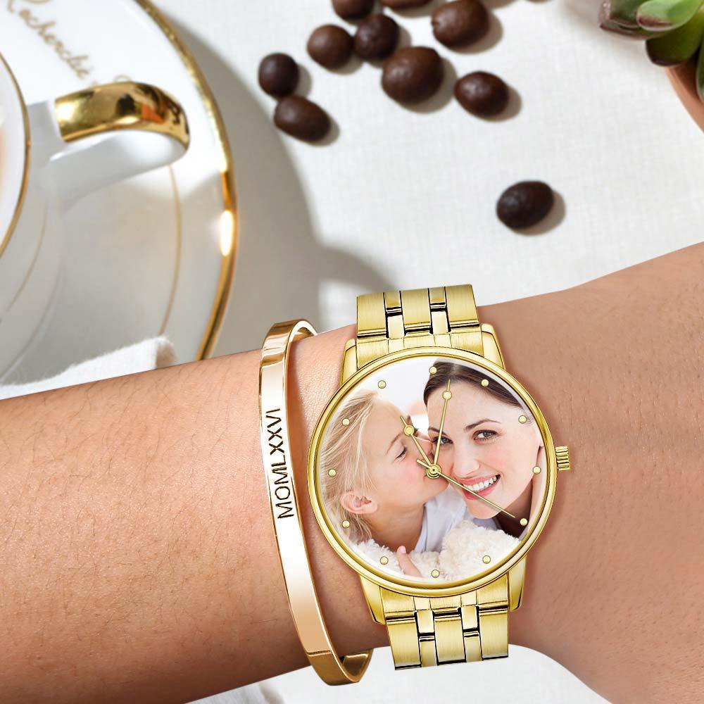 Unisex Engraved Photo Watch Alloy Strap