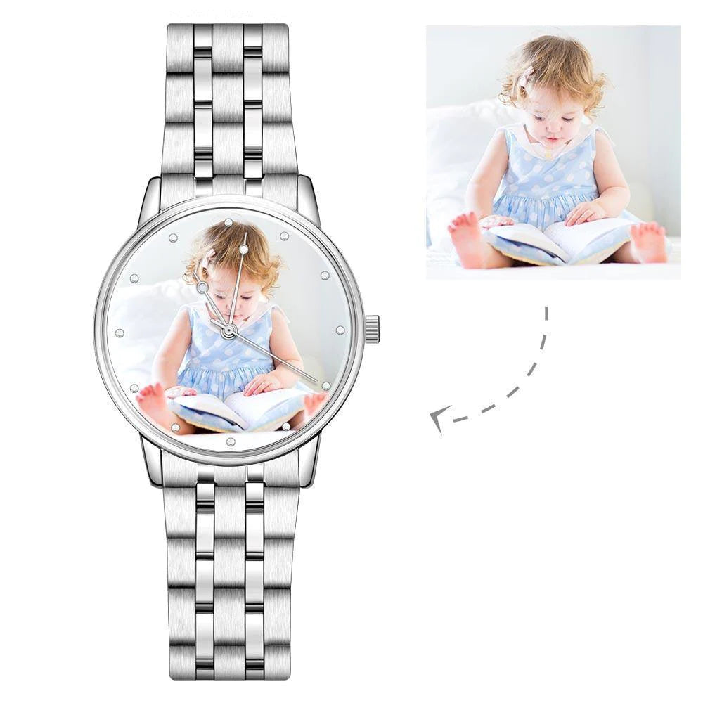 Unisex Engraved Photo Watch Alloy Strap