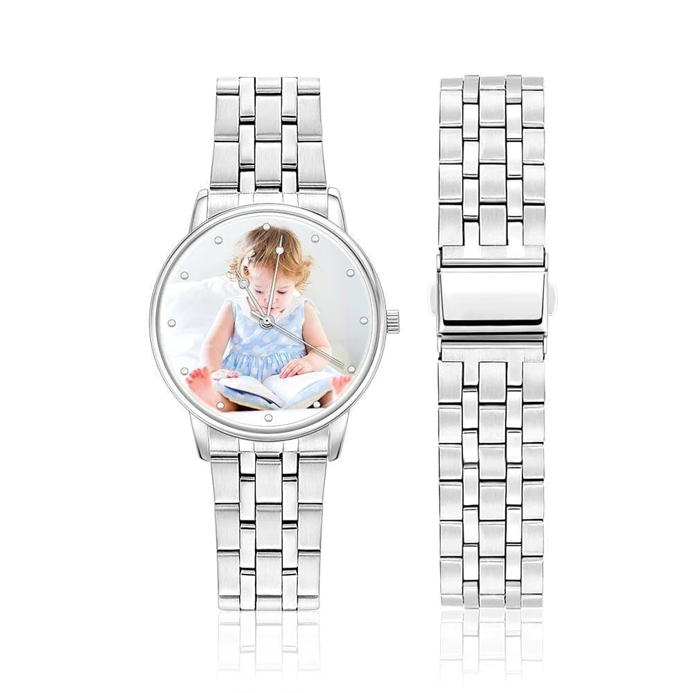 Unisex Engraved Photo Watch Alloy Strap