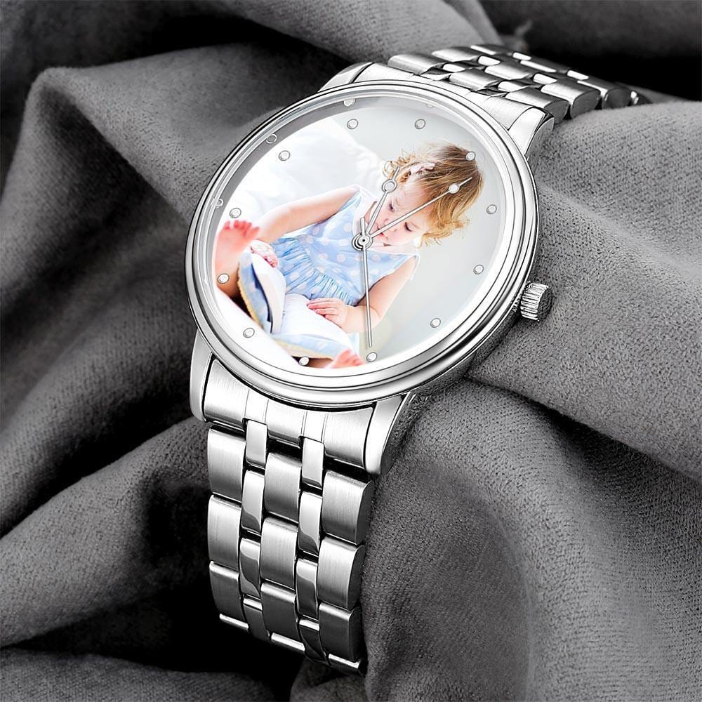 Unisex Engraved Photo Watch Alloy Strap