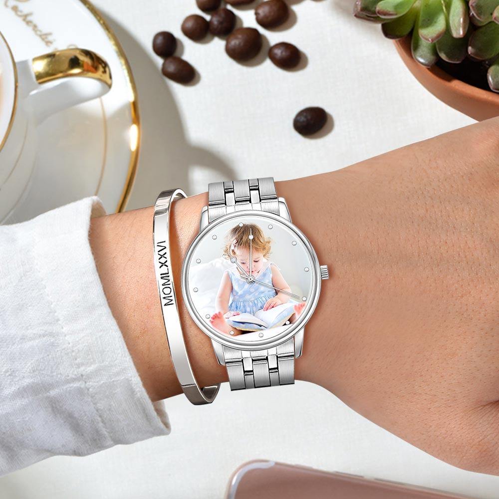 Unisex Engraved Photo Watch Alloy Strap