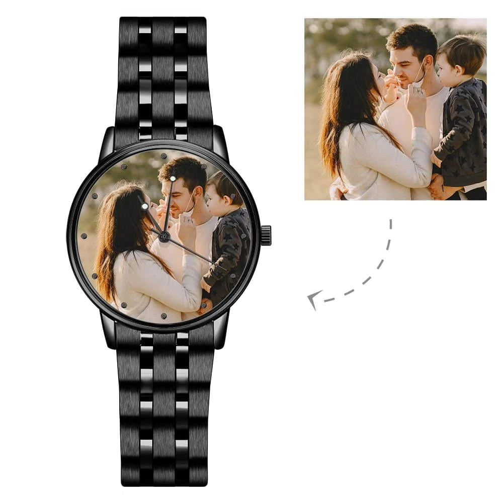 Unisex Engraved Photo Watch Alloy Strap