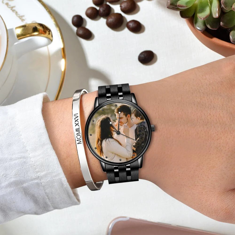 Unisex Engraved Photo Watch Alloy Strap