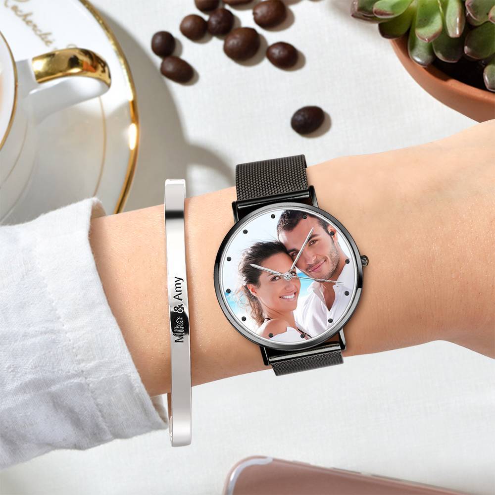 Custom Engraved Alloy Strap Unisex Photo Watch