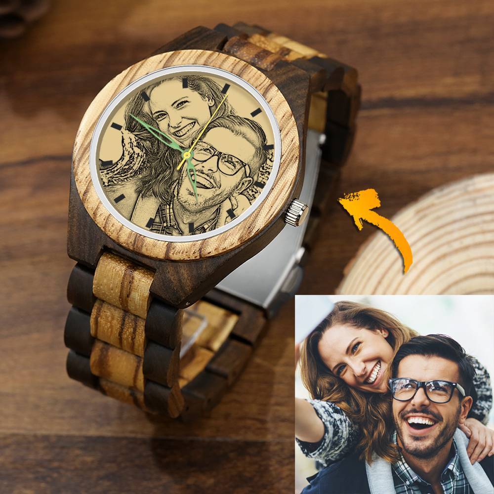 Custom Engraved Men's Wooden Photo