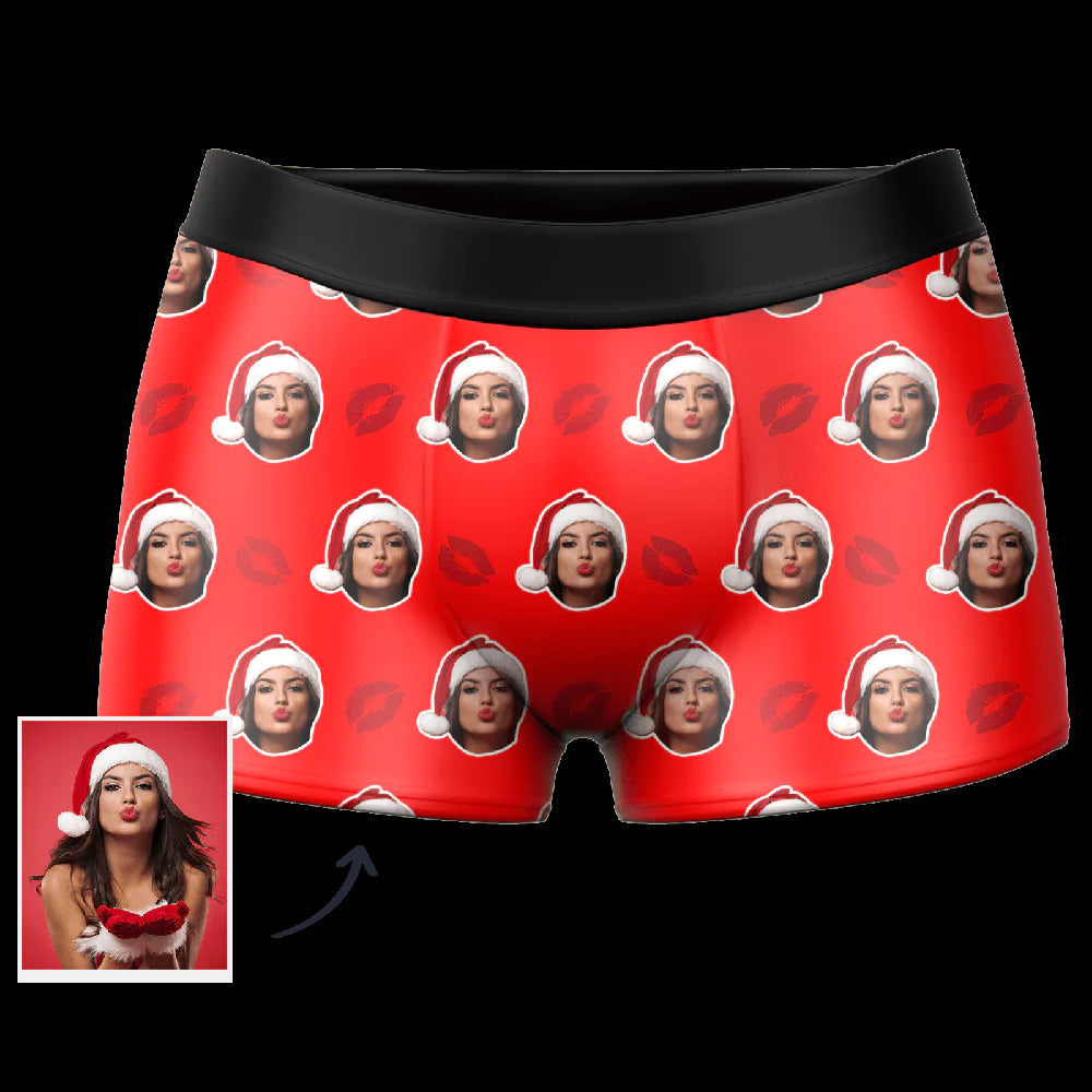 Customized Face Boxers Christmas Hat Printed Underwear with Picture