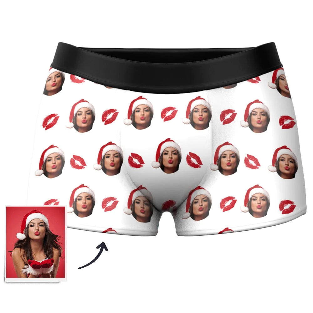 Customized Face Boxers Christmas Hat Printed Underwear with Picture