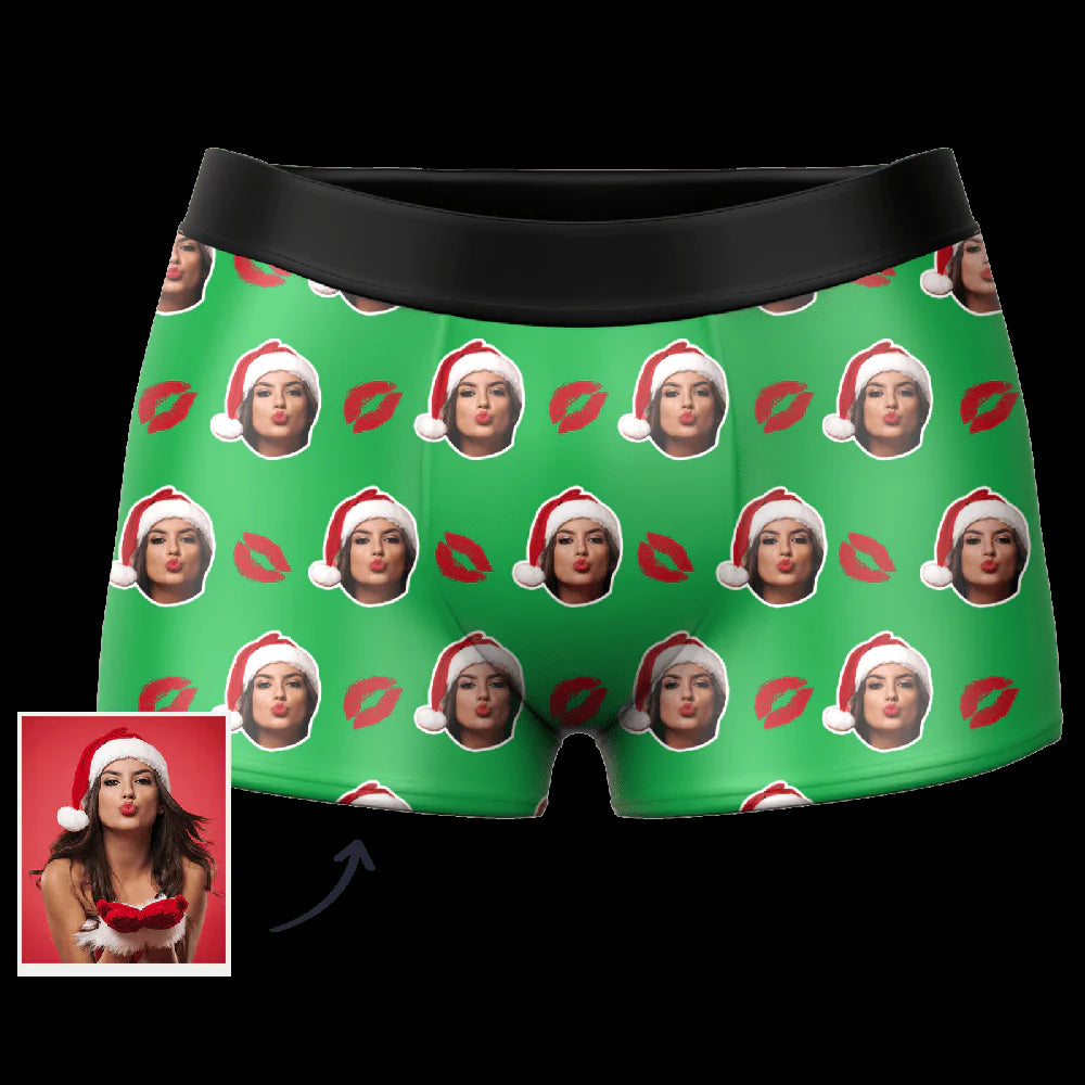 Customized Face Boxers Christmas Hat Printed Underwear with Picture