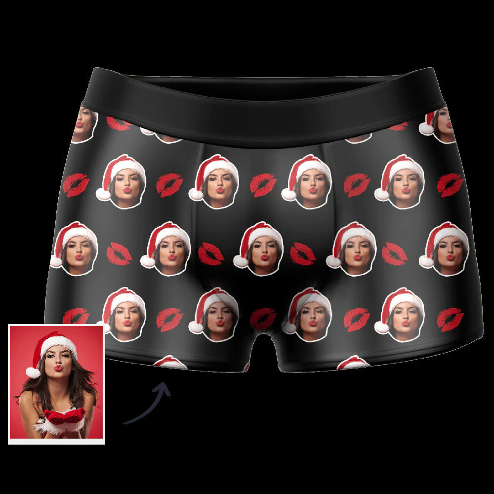 Customized Face Boxers Christmas Hat Printed Underwear with Picture