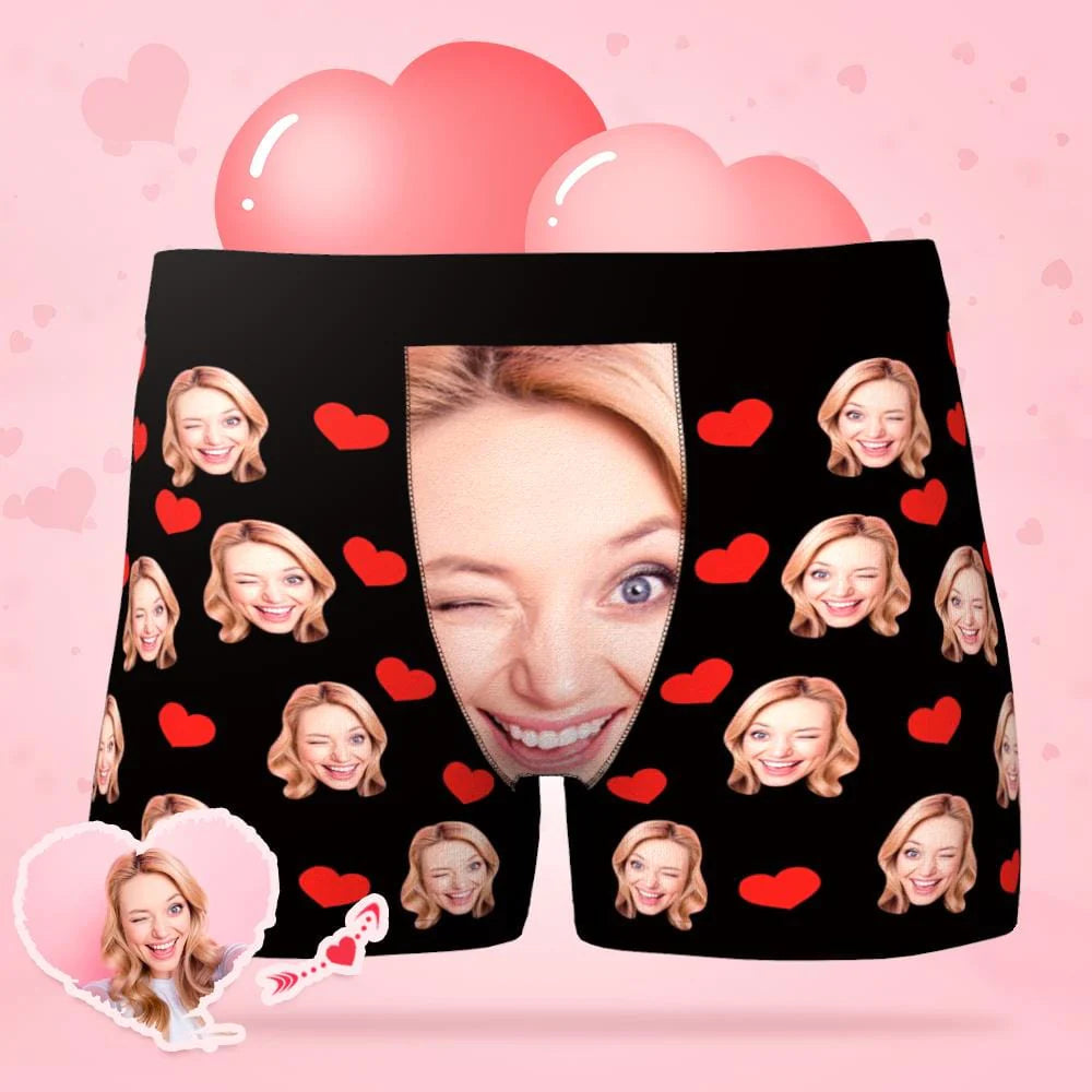 Custom Face Underwear Personalized Love Heart Photo Boxer Briefs