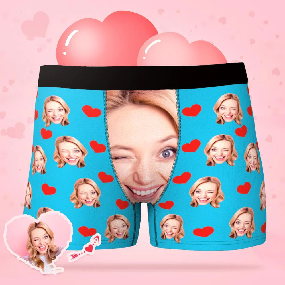 Custom Face Underwear Personalized Love Heart Photo Boxer Briefs