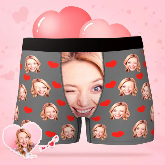 Custom Face Underwear Personalized Love Heart Photo Boxer Briefs