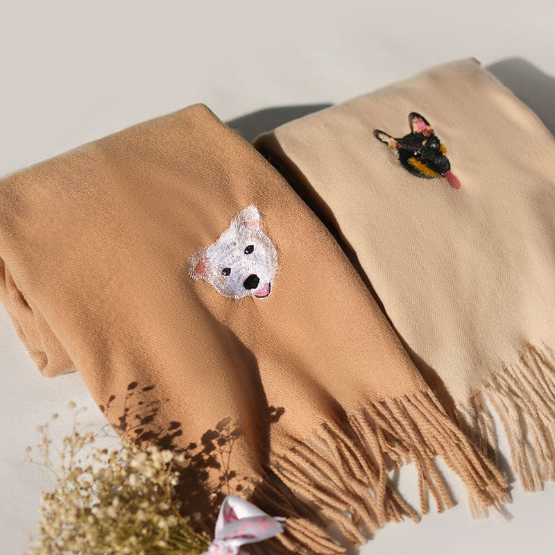 Custom Embroidered Pet Portrait Woven Scarf